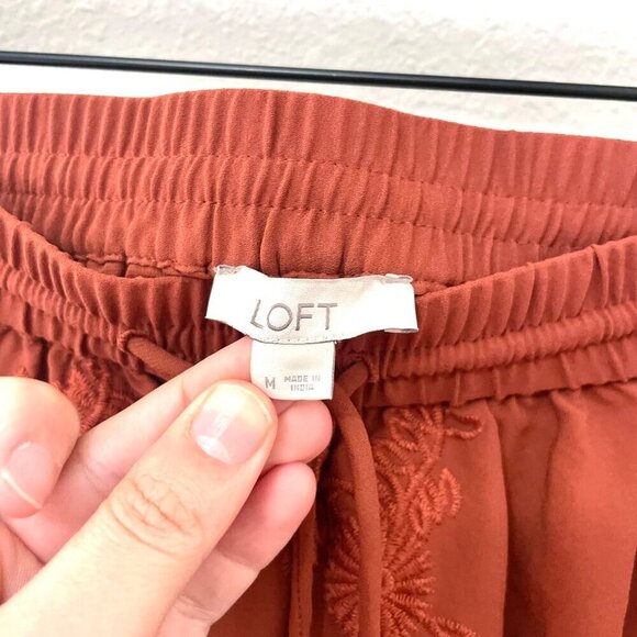 LOFT Rust Orange Drawstring Embroidered Skirt Size M - Picture 3 of 6